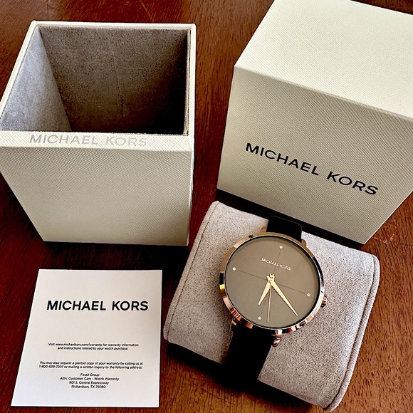 MICHAEL KORS | *NEVER WORN* Michael Kors Jayne Watch - Black Leather & Rose Gold - Picture 1 of 7